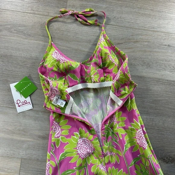 VTG NWT Lilly Pulitzer Size 0 Lena Silk Halter Sunflower Dress Built In Bra - Picture 6 of 15
